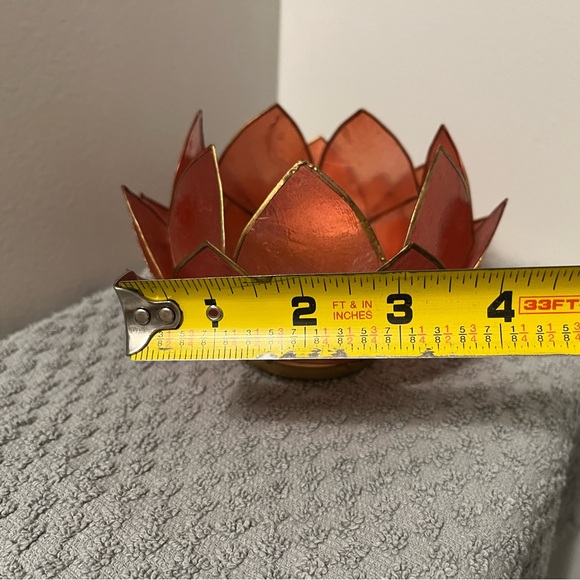 Light Red with Gold Edged Accents Lotus Candle Holder - Picture 7 of 8